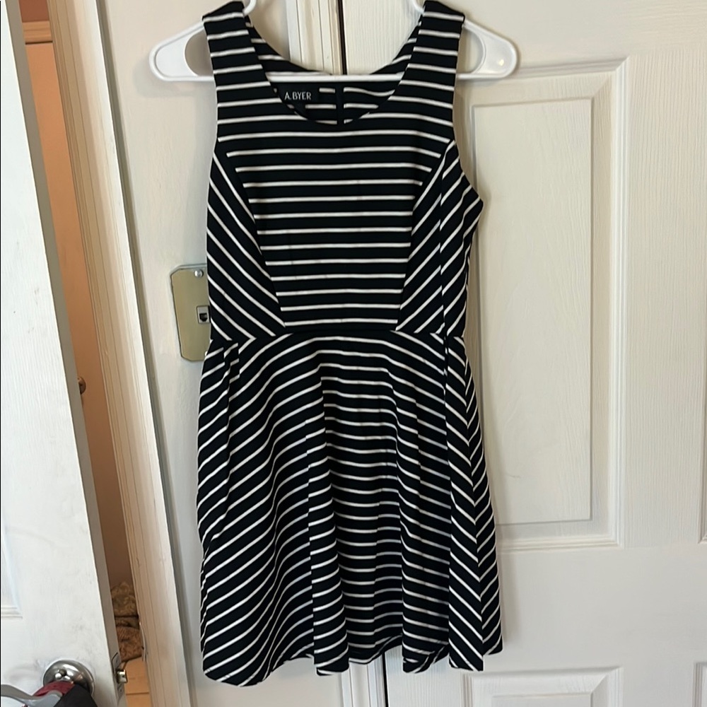 A. Byer Black and White Sleeveless Fit and Flare Dress